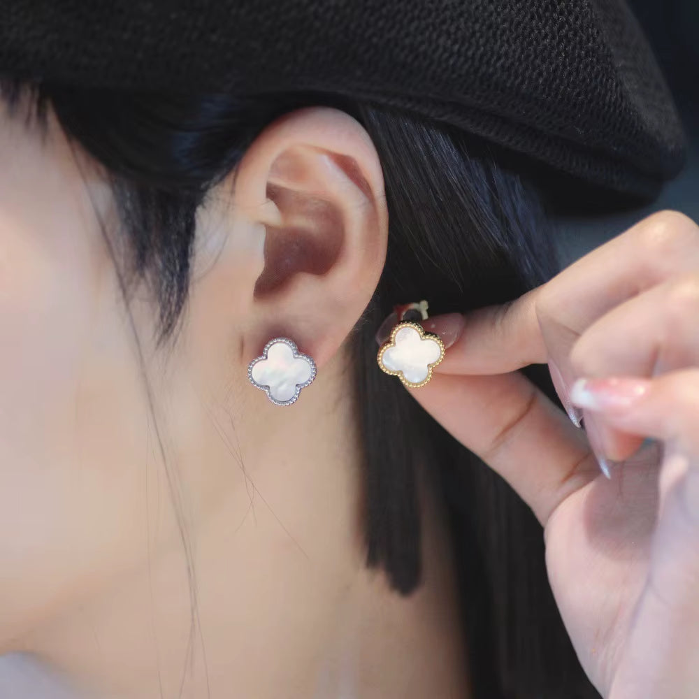 Natural Shell One-Piece Earring Gold Plated Women'S High-End Sensation Leaf Shaped Ear Jewelry Festive Red 44259