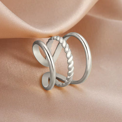 Stainless Steel Women Rings Geometric Heart Aesthetic Adjustable Open Finger Ring Fashion Party Jewelry Gifts Wholesale