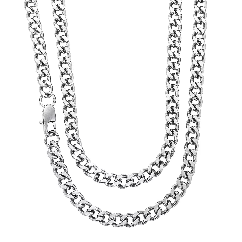 Basic Punk Stainless Steel 3,5,7Mm Curb Cuban Necklaces for Men Women Black Gold Color Link Chain Chokers Solid Metal Jewelry