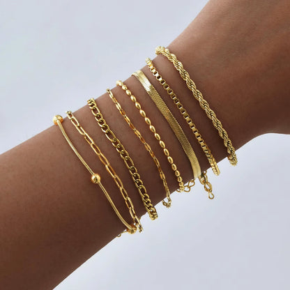 Non Tarnish Stainless Steel Bracelet Stackable for Women, Thin Herribone Chain Bracelet Waterproof Gold Plated Jewelry