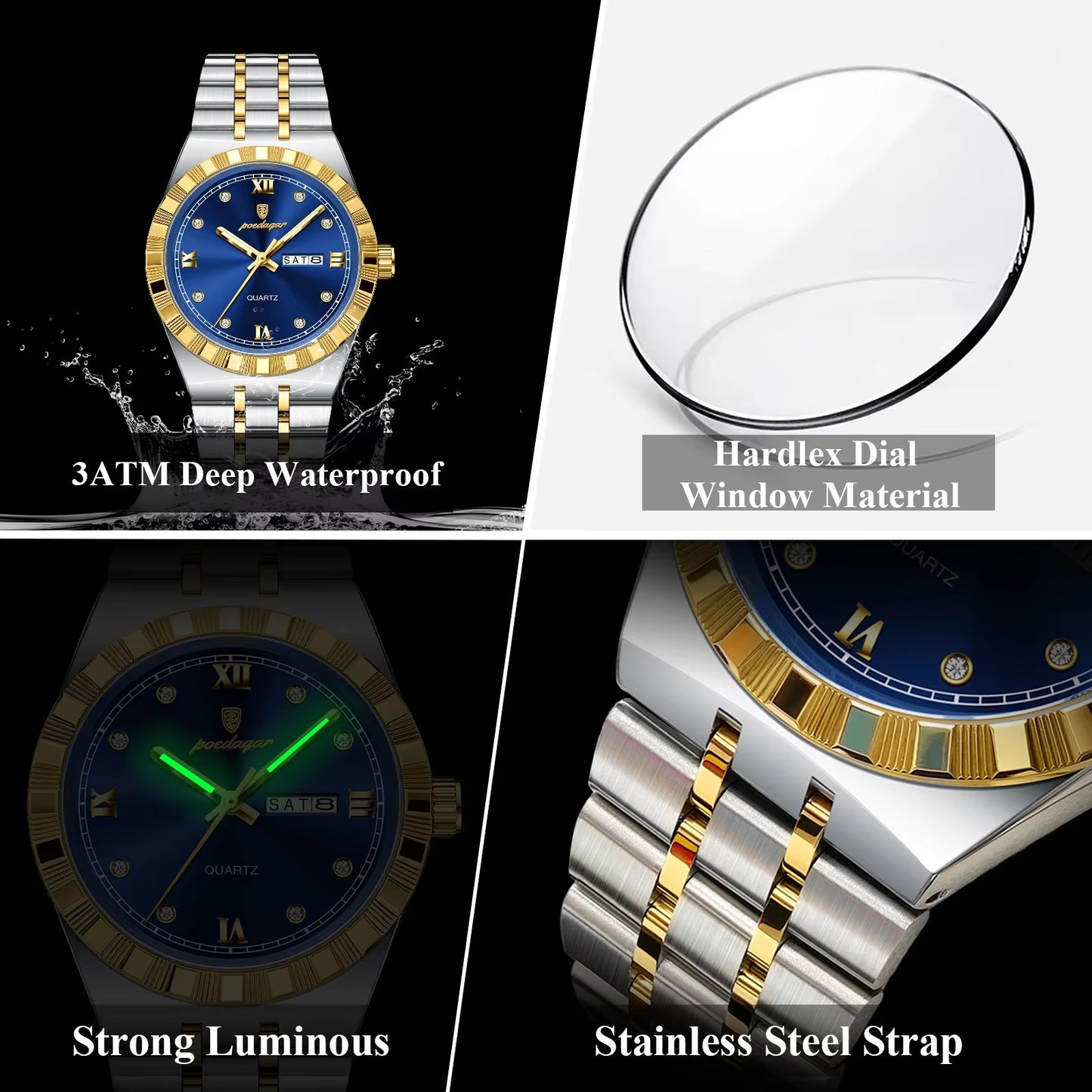 Luxury Original Man Watch Luminous Waterproof Week Date Men Wristwatch Stainless Steel Men'S Quartz Watches