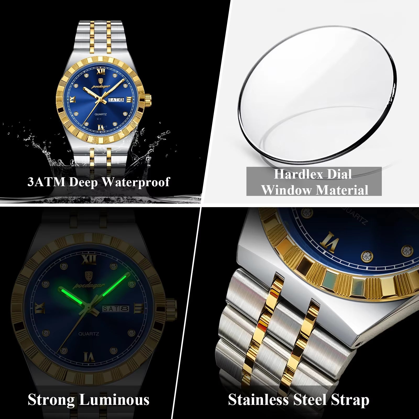 Luxury Original Man Watch Luminous Waterproof Week Date Men Wristwatch Stainless Steel Men'S Quartz Watches