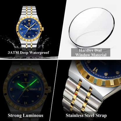 Luxury Original Man Watch Luminous Waterproof Week Date Men Wristwatch Stainless Steel Men'S Quartz Watches