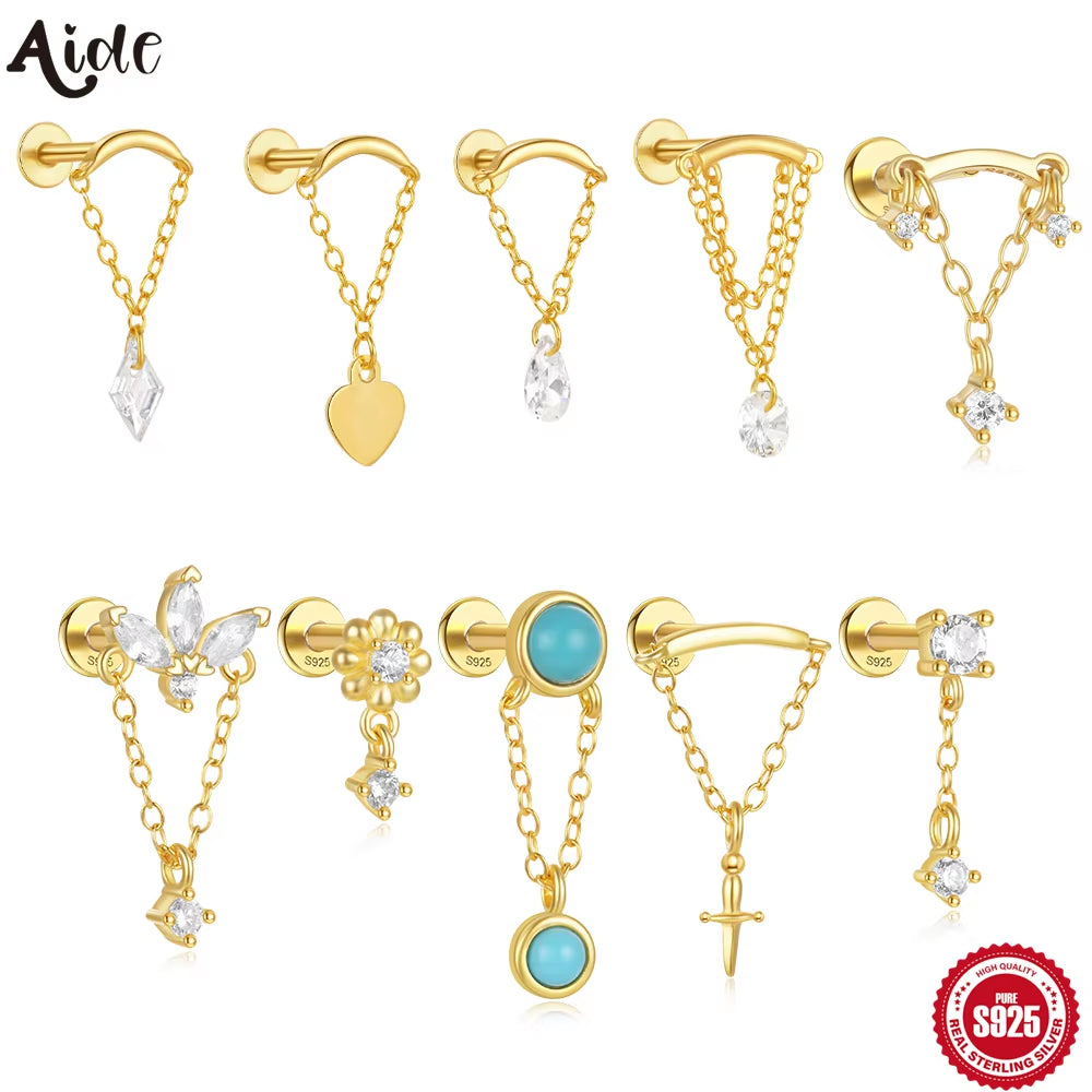 925 Sterling Silver Cartilage Stud Women'S Earrings Septum Piercing Zircon Ear Hoop Lobe Tragus Helix Jewelry Pendientes