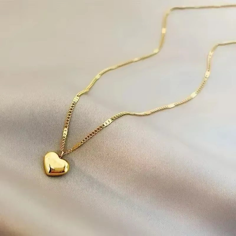 New Cross-Border Couple Cavicle Chain Geometric Heart-Shaped Light Luxury Temperament Simple Sweet Love Pendant Necklace Jewelry