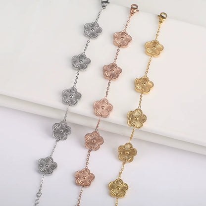 Hot Sale Stainless Steel Laser Five Leaf Flower Petal Adjustable Clover Bracelet Classic for Woman Girl Brand Jewelry Party Gift