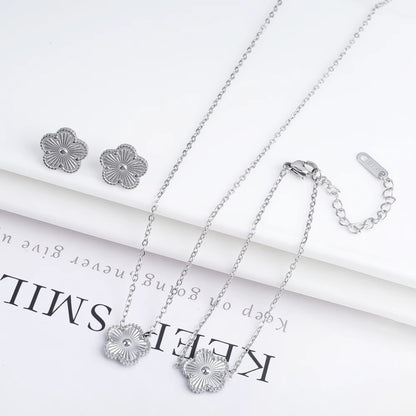 Clover Five Leaf Flower Stainless Steel Bracelet Necklace Earrings Jewelry Set Luxury for Women High Quality Party Jewelry Gift