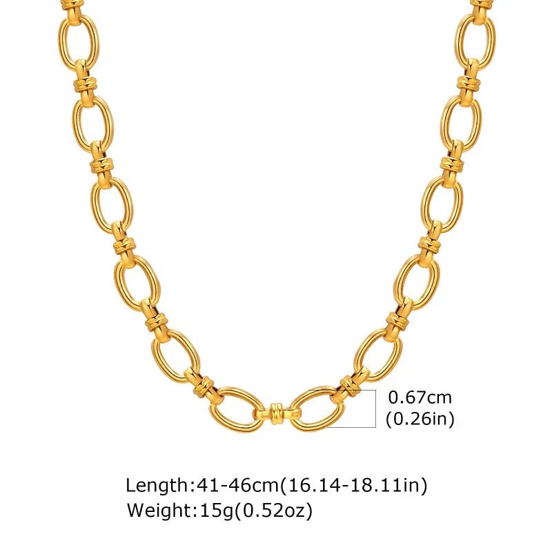 Chunky Gold Plated Link Necklace for Women, Stainless Steel Oval Thick Chain Choker Minimalist Jewelry