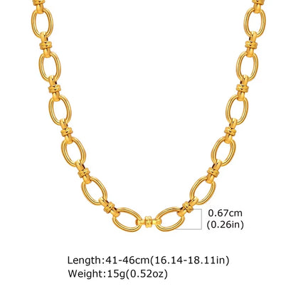 Chunky Gold Plated Link Necklace for Women, Stainless Steel Oval Thick Chain Choker Minimalist Jewelry