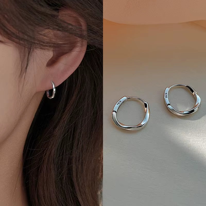 925 Sterling Silver round Stud Earrings for Women Simple Inlaid Design Hoops Earrings Wedding Party Jewelry Accessories Gifts