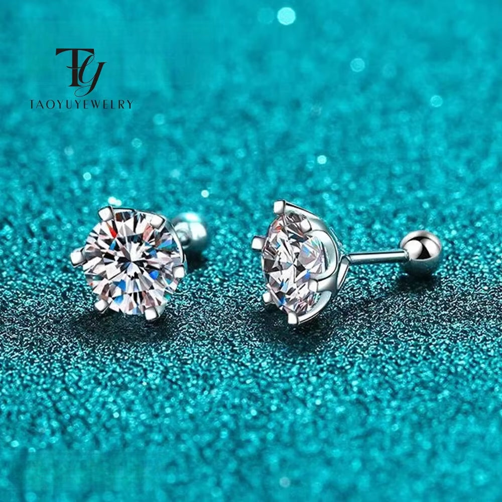 TY 0.3-2CT Moissanite Earrings 925 Sterling Silver round Cut Stud Earrings Piercing Earrings for Men and Women Fine Jewelry