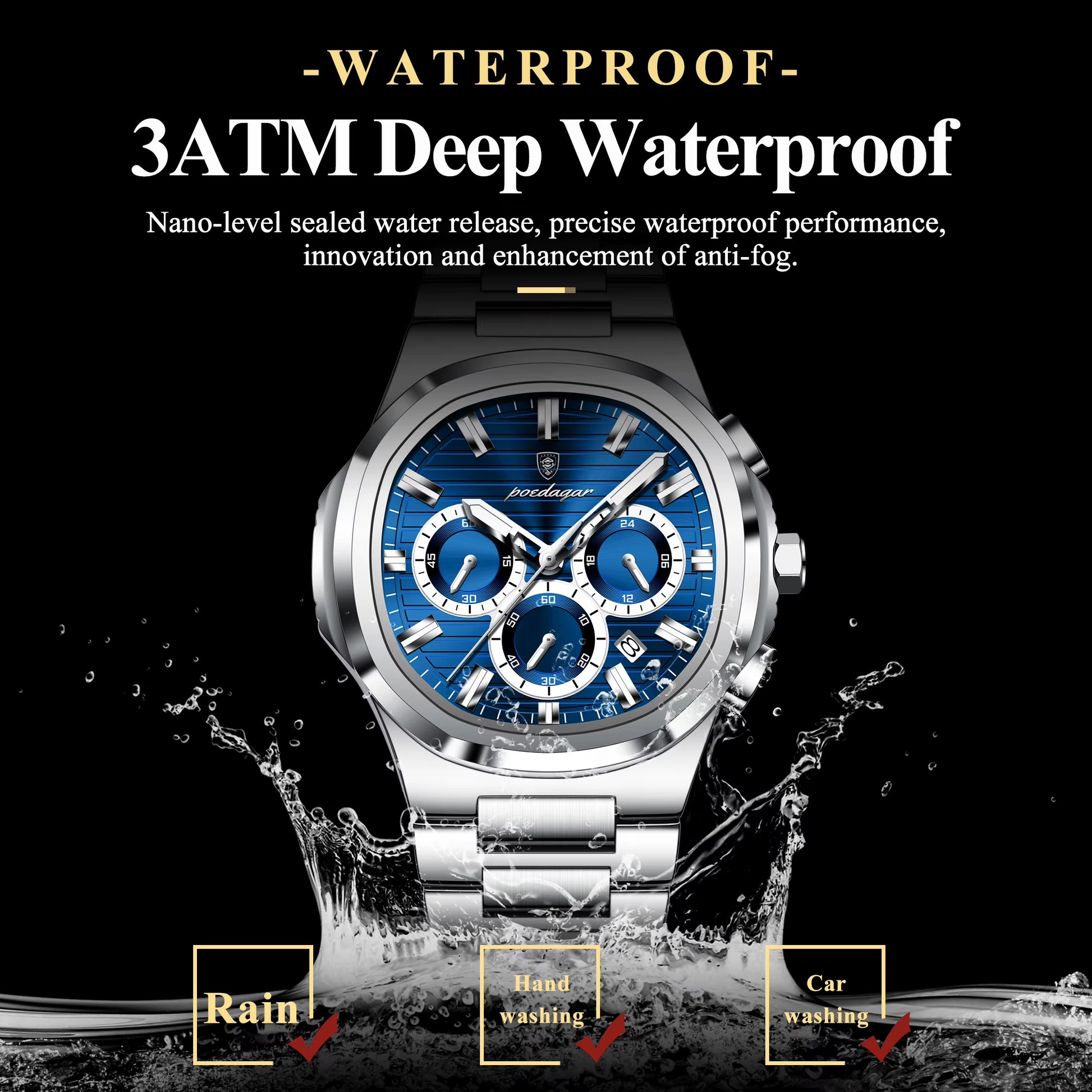 Business Man Wristwatch Date Chronograph Waterproof Luminous Luxury Men Watch Stainless Steel Quartz Men'S Watches Male